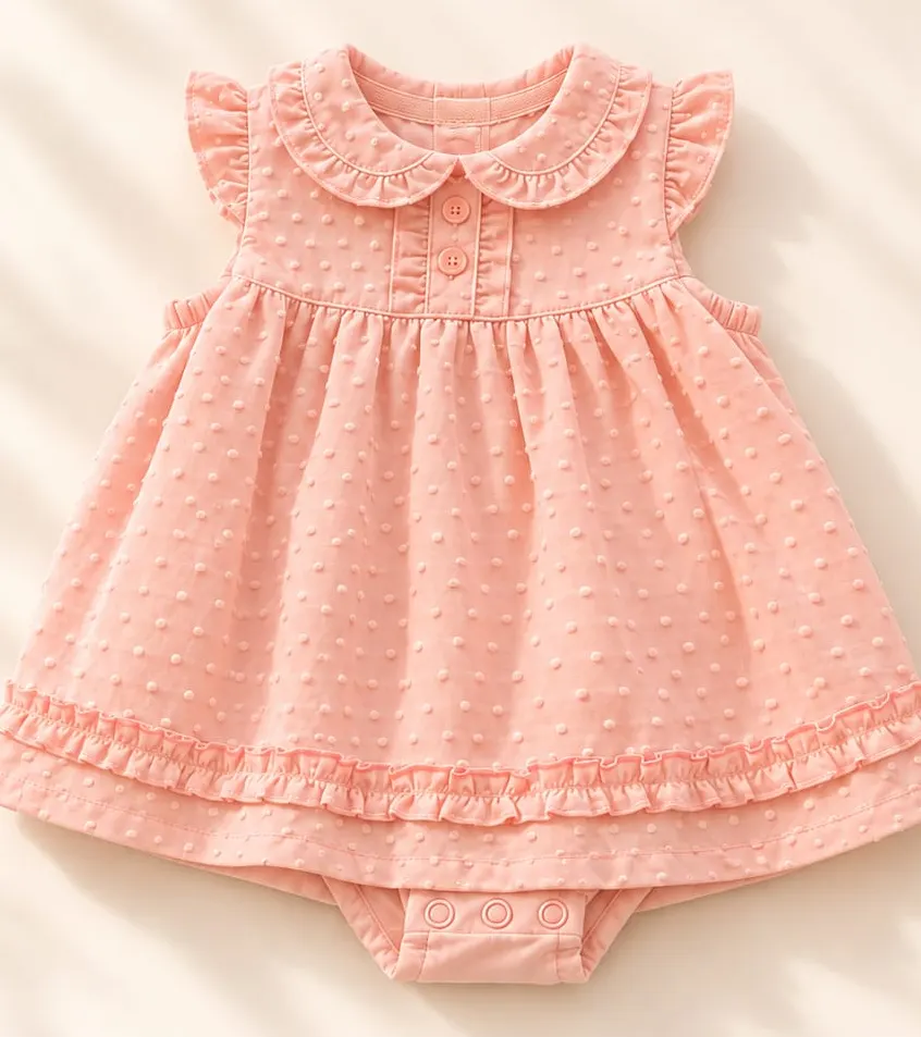 Vestido rosa con volados y cuello bebé